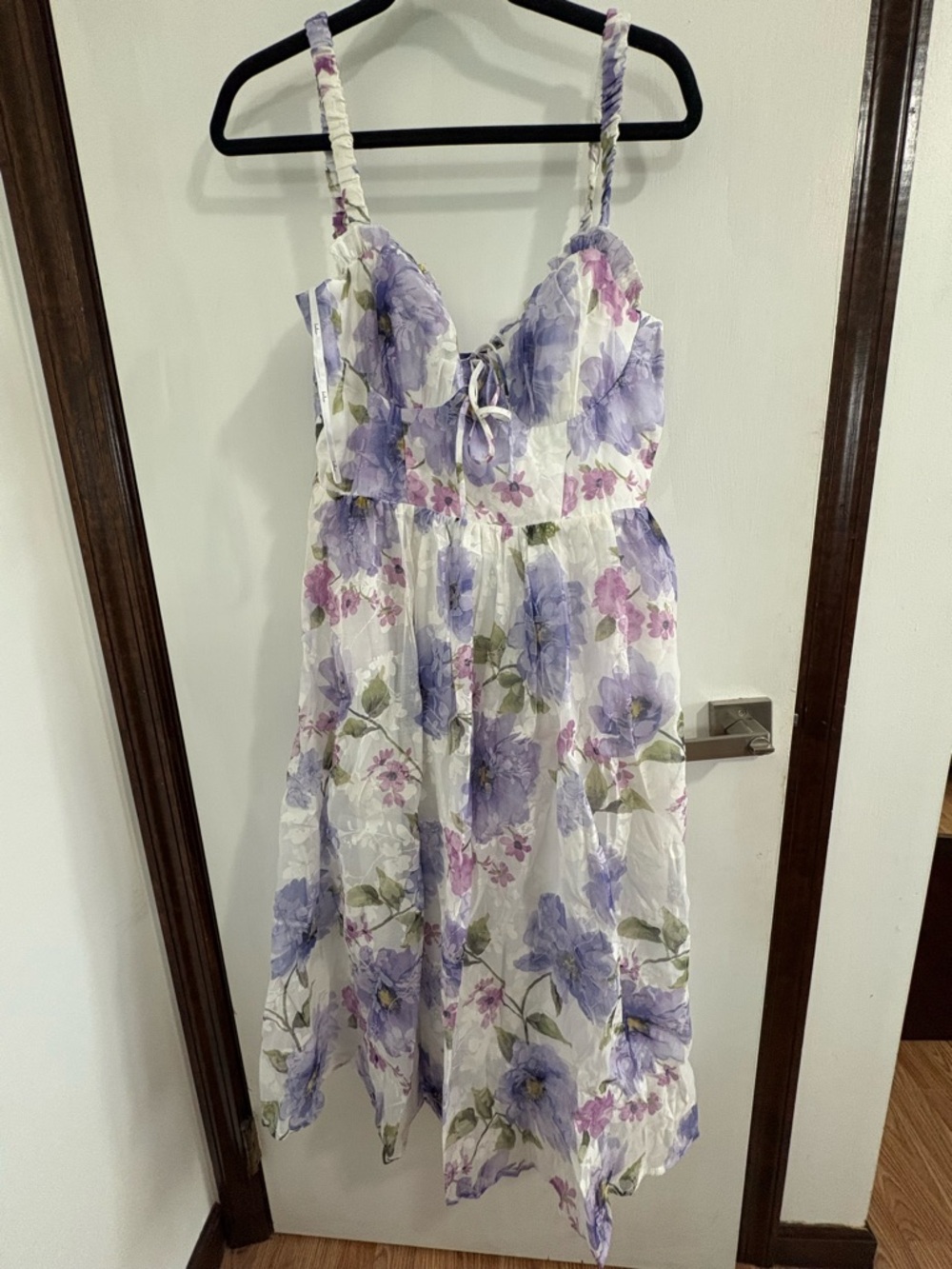 Lulu's White Maxi Dress with Lavender & Green Floral Print